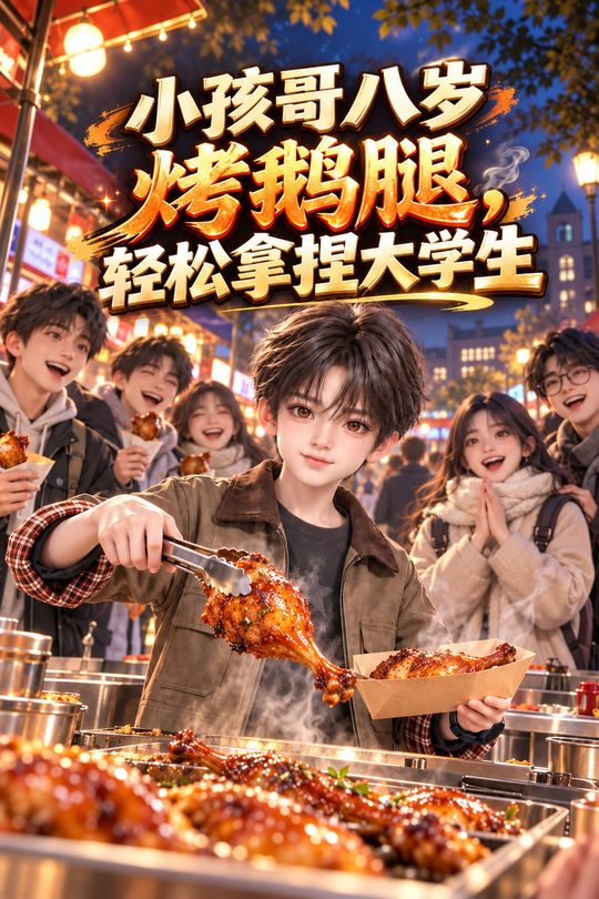 小孩哥八岁烤鹅腿,轻松拿捏大学生封面